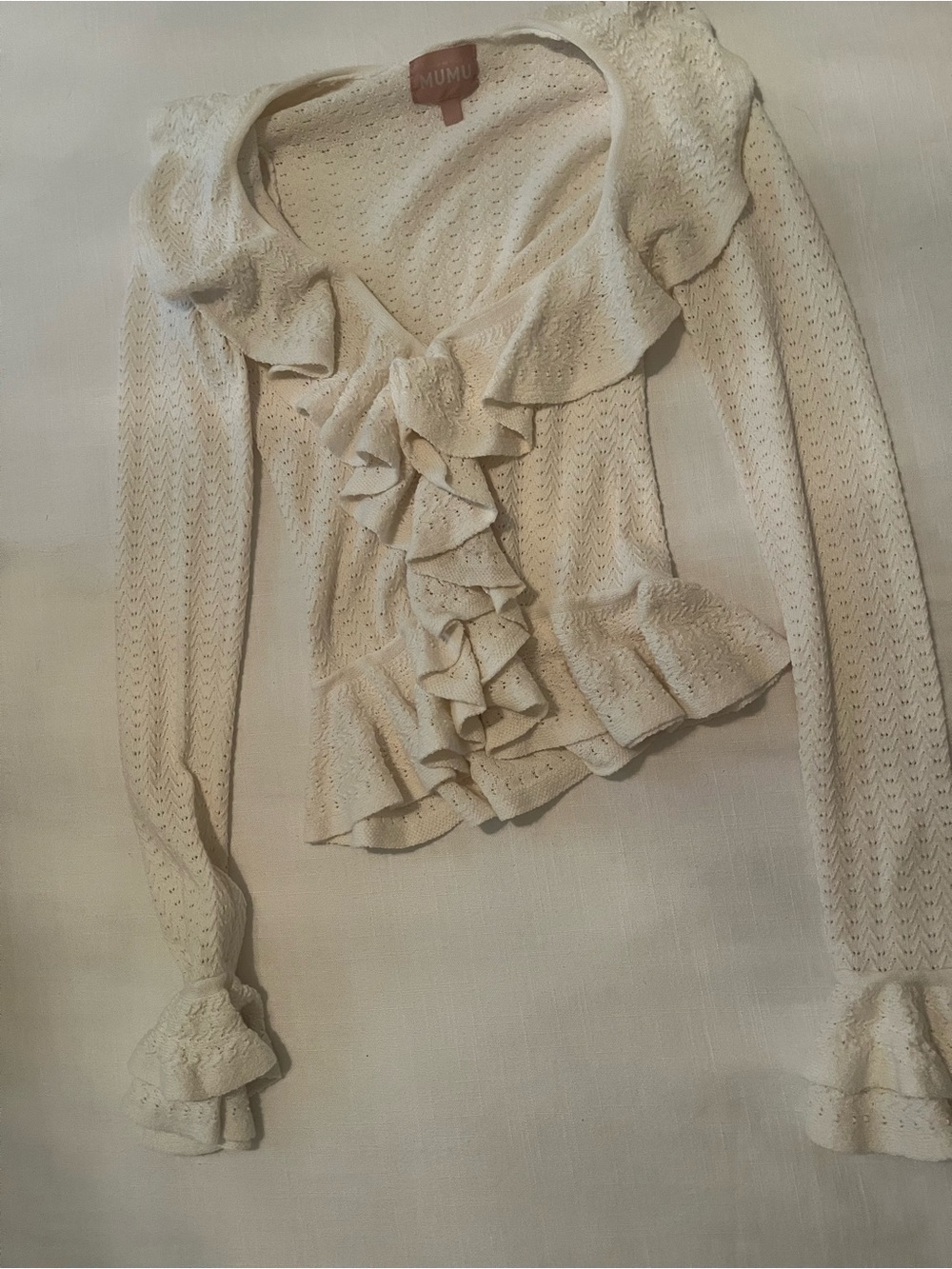 Show Me Your MuMu Cream Ruffle Knit Cardigan